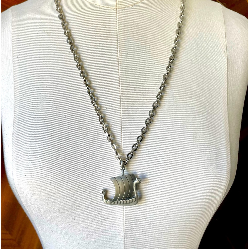 Antique Viking Boat Pendant Necklace